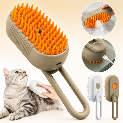Steam spray pet grooming brush with soft silicone bristles